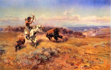 狩猟 Painting - 牛を狩るインディアン